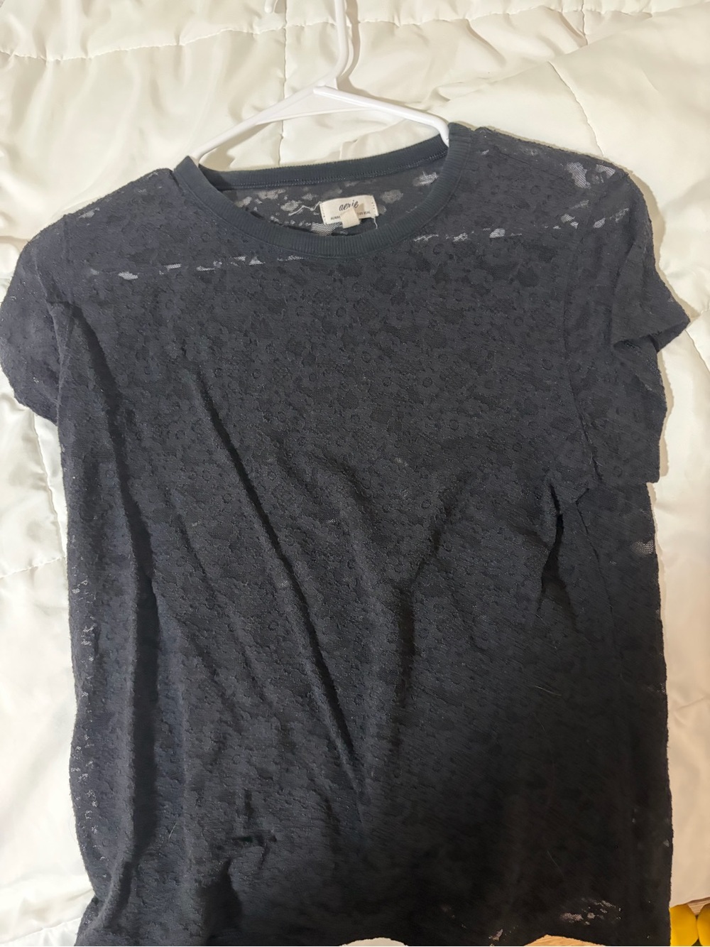 Lace Short Sleeve Top - Black -